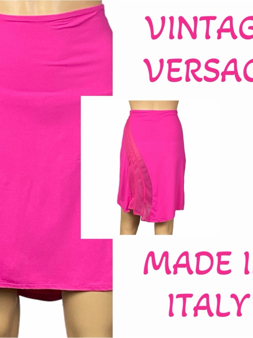 Versace Jeans Couture Vintage Hot Pink Asymmetric Mesh Wave Skirt Y2K Medium